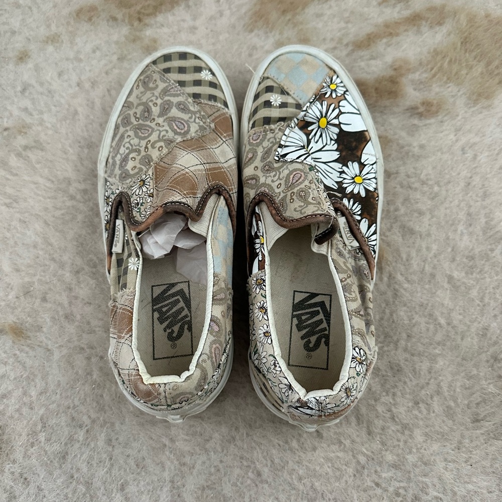 Vans Patchwork Slip-On Sneakers - Brown and White